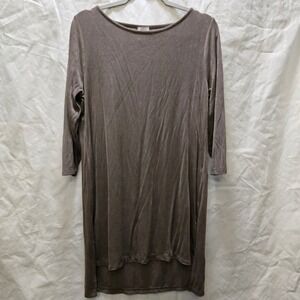 Chicos Travlers Tencel Blend Tunic Shirt Dress Brown Size 1 3/4 Sleeve Slinky